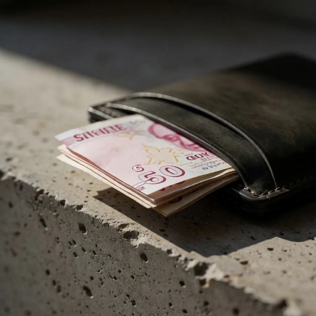 Beton yüzey üzerinde Türk lirası banknot detayı