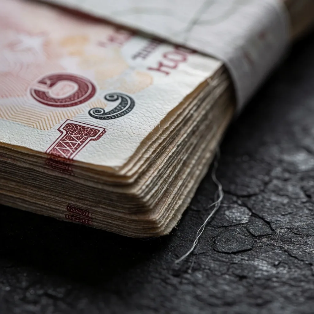 Türk lirası banknotların koyu zemin üzerinde makro çekimi